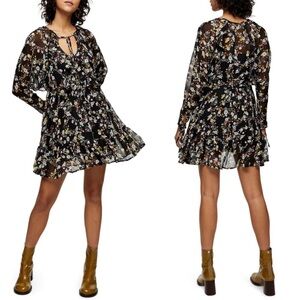 Topshop Black Floral Chiffon Dress